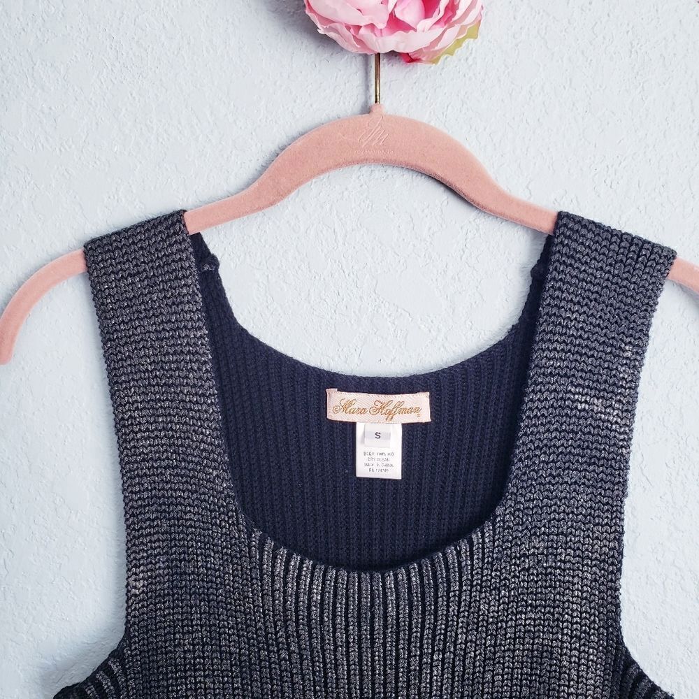 Mara Huffman Black Metallic Knit Ribbed Bodycon Dress with‎ Zipper Details - Picture 5 of 10